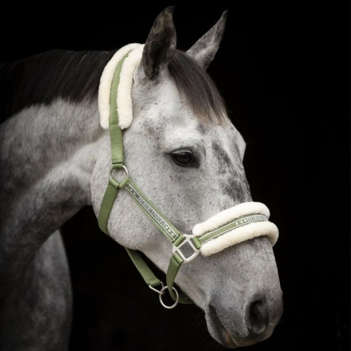 Grime med pels Olivgrønn/Natur i gruppen Hesteutstyr / Grimer / Stoff- & Nylongrimer hos Equinest (243012Gn_r)