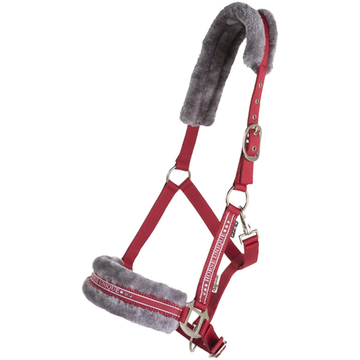 Grime med Fleece Rød/Grå i gruppen Hesteutstyr / Grimer / Stoff- & Nylongrimer hos Equinest (243082REGR_r)