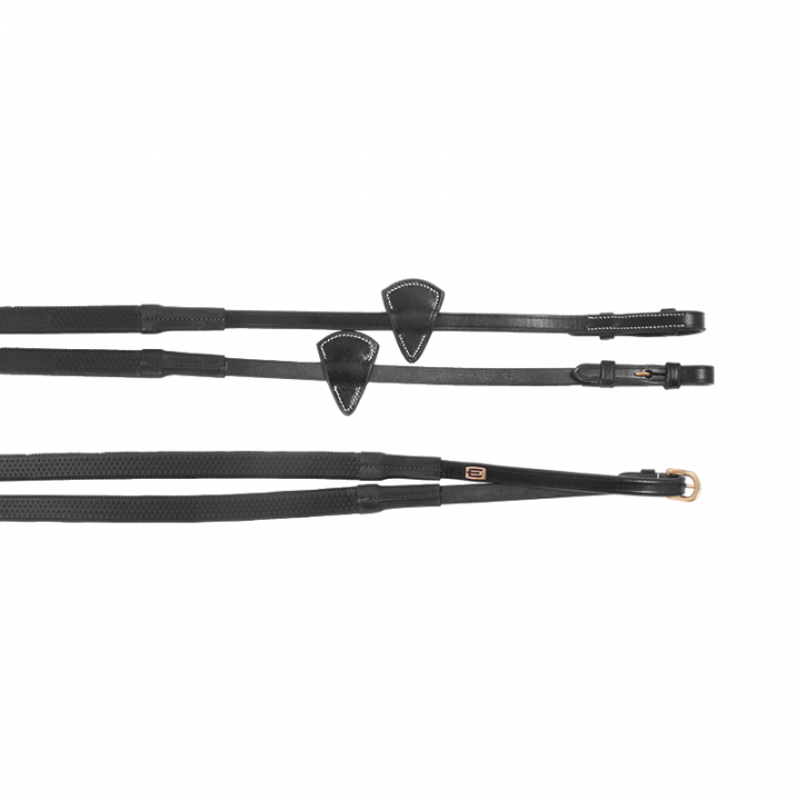 Gummitøyler E-Logo Svart/Messing i gruppen Hesteutstyr / Tøyler / Gummitøyler hos Equinest (623000200202BA)