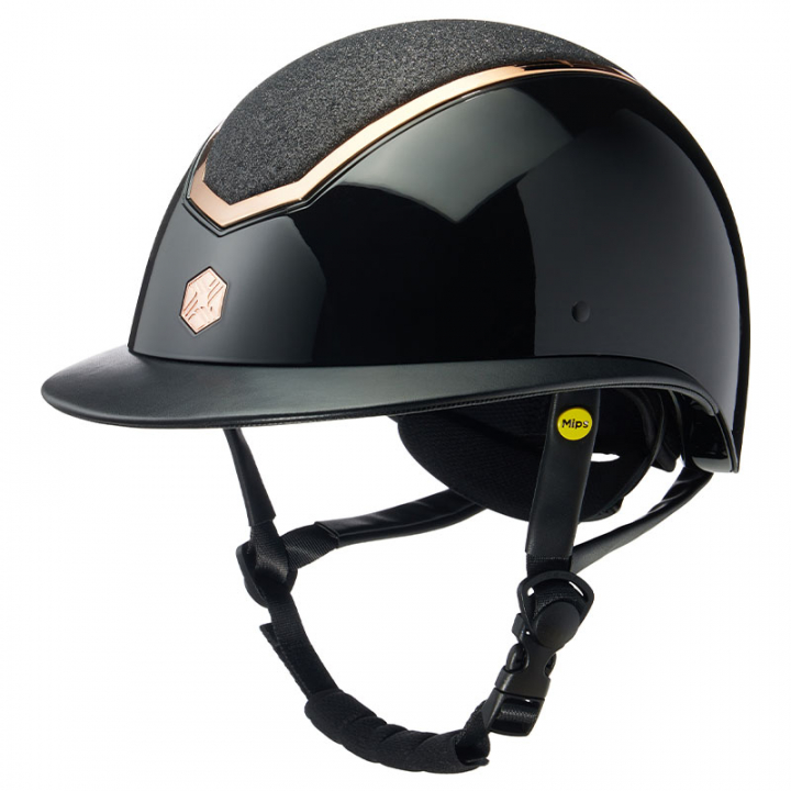 Ridehjelm MIPS Kylo Gloss Glitter Solskjerm Svart/Roségull i gruppen Rideutstyr / Ridehjelmer / MIPS-ridehjelmer hos Equinest (90209020722430BAPI)