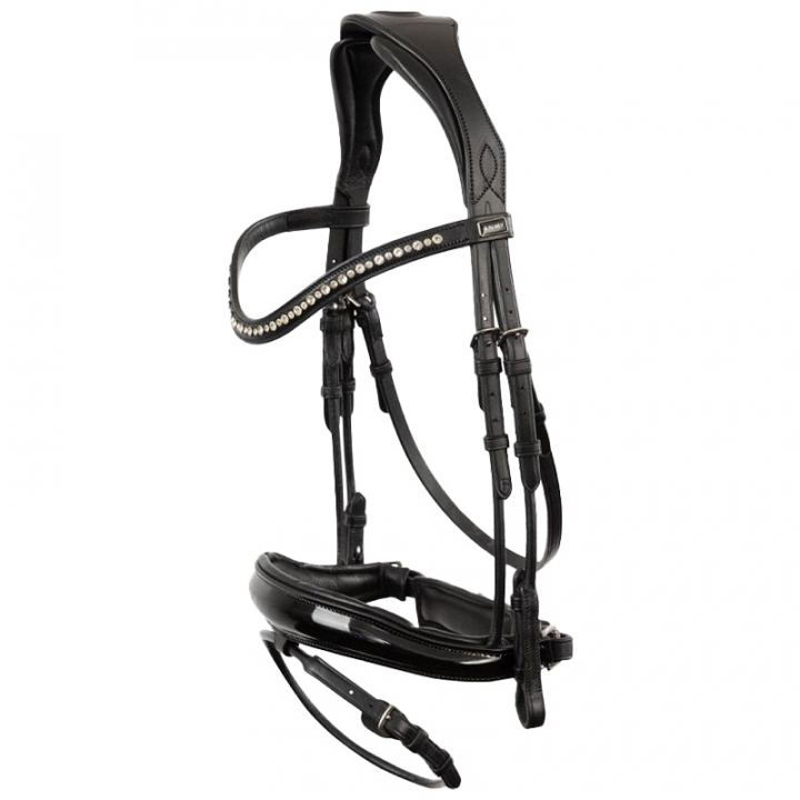 Anatomisk Dressurhodelag Comfort Fit Double Anatomical med tøyler Svart i gruppen Hesteutstyr / Hodelag & Pannebånd / Dressur- & Kandarhodelag hos Equinest (A18012BA)