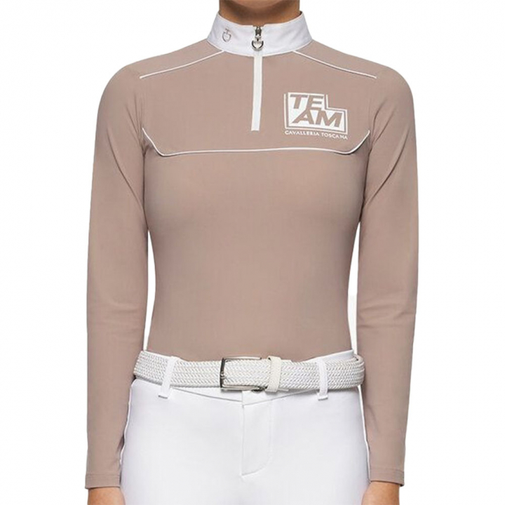 Konkurransetopp Jr Team Daytona Jersey Zip Polo Beige i gruppen Rideklær / Ridetopper & T-skjorter / Konkurransetopper hos Equinest (POA082BE)