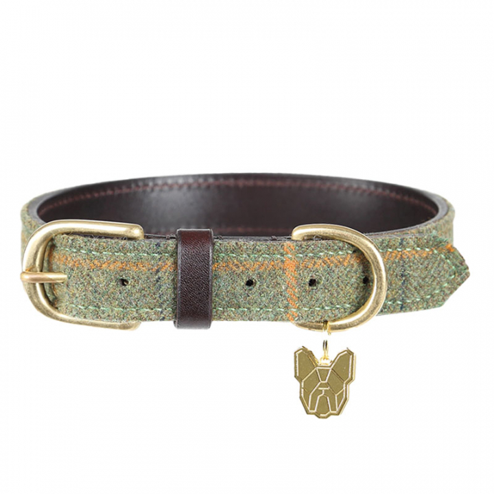 Hundehalsbånd Tweed/Lær Grønn i gruppen Hund / Hundehalsbånd & Sele hos Equinest (SH6632GN)