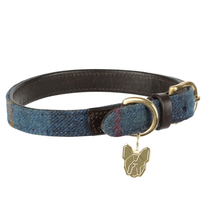 Hundehalsbånd Tweed/Lær Marineblå i gruppen Hund / Hundehalsbånd & Sele hos Equinest (SH6632NA)