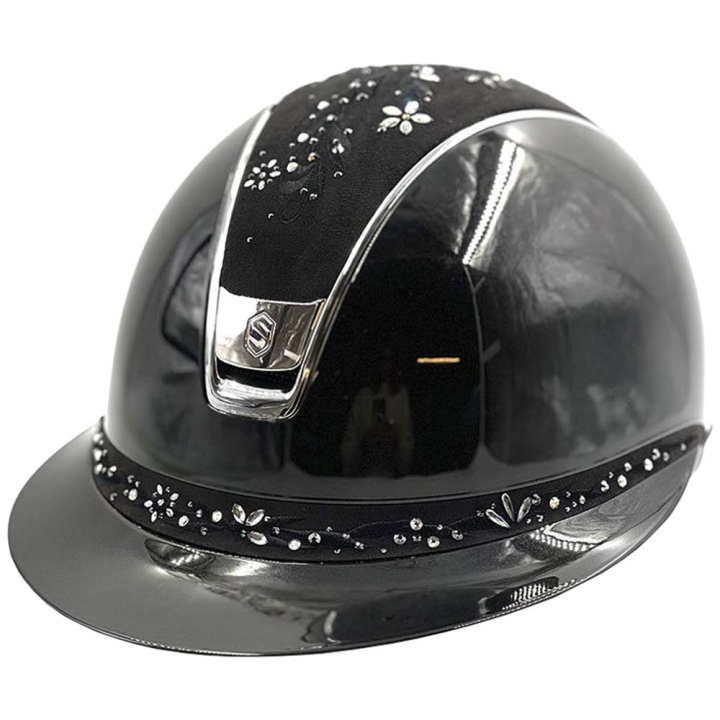 Ridehjelm Miss Shield 2.0 Glossy Flower Swarovski Jewelry Chrome Svart i gruppen Rideutstyr / Ridehjelmer / Solskjerm hos Equinest (V243171BLACKBLBA_r)