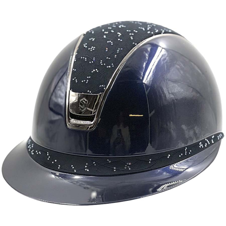 Ridehjelm Miss Shield 2.0 Glossy Black Chrome Crystal Leaf Marineblå i gruppen Rideutstyr / Ridehjelmer / Solskjerm hos Equinest (V243177NAVYNAVNA_r)