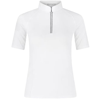 Konkurransetopp Classic Glitter Zipper Short Sleeve Hvit