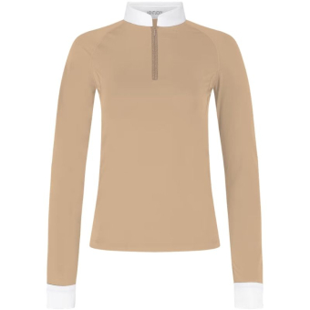 Konkurransetopp Classic Glitter Zipper Long Sleeve Beige