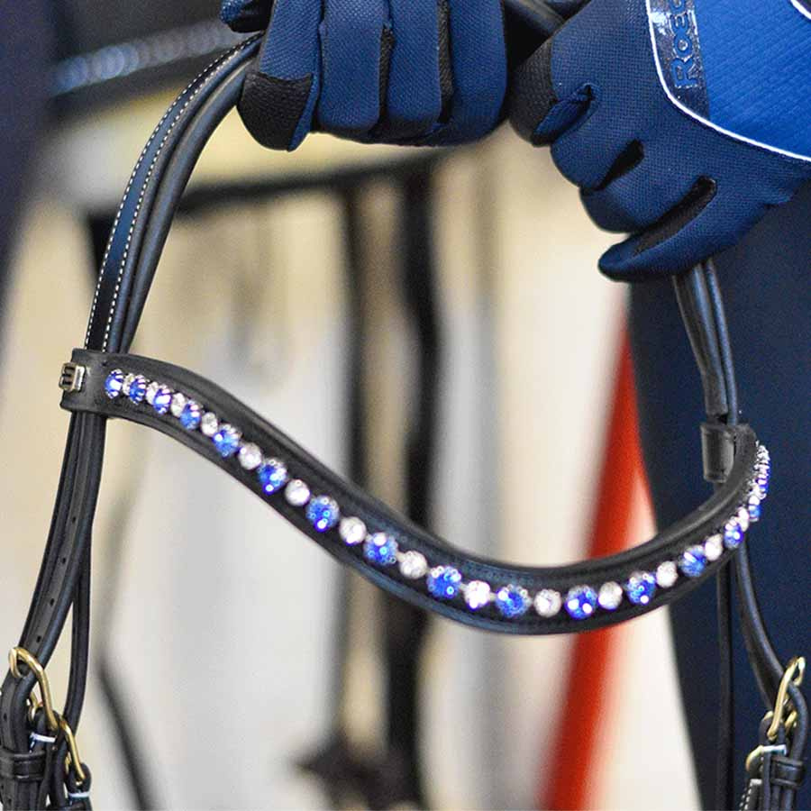 Pannebånd E-Logo & Blå/Hvite Krystaller Svart/Sølv