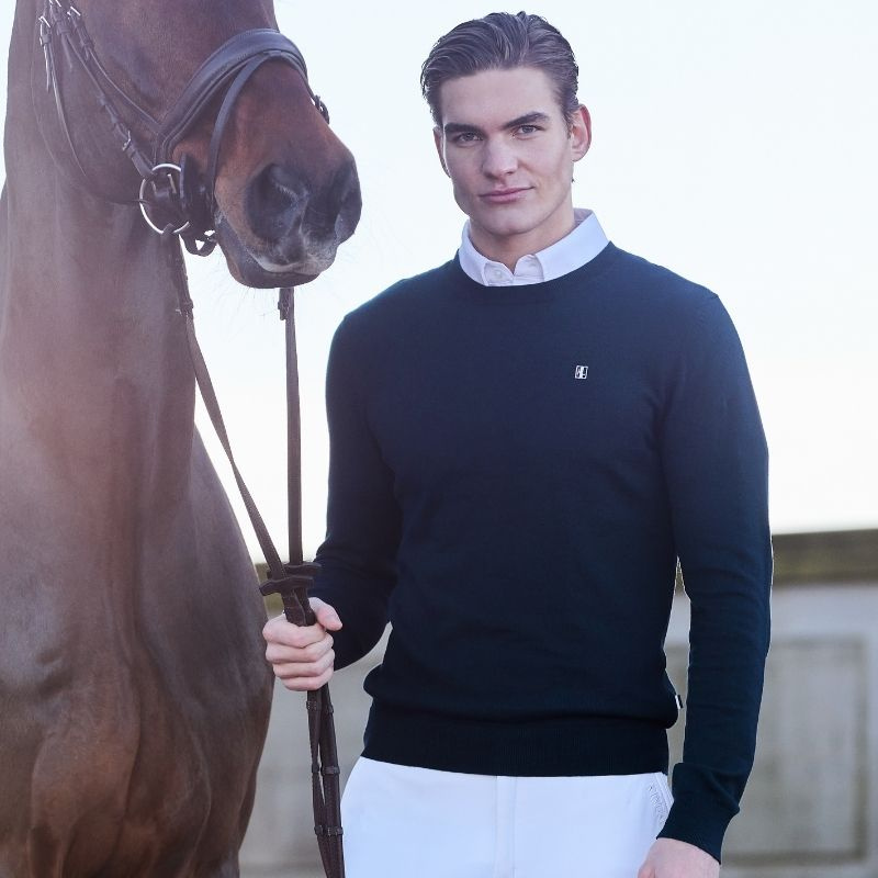Ridegenser Classic Mens O-Neck Pullover Marineblå