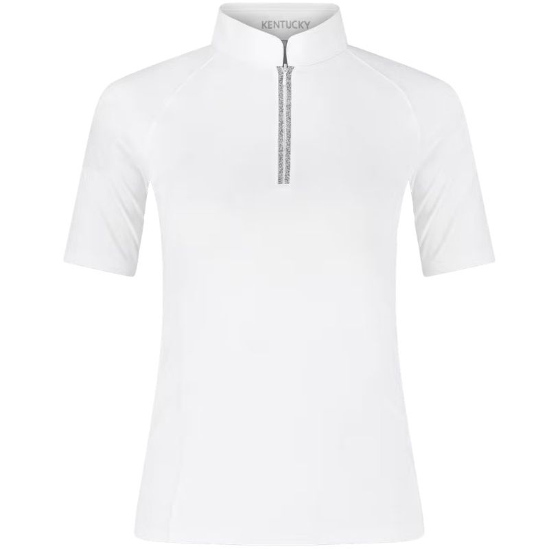 Konkurransetopp Classic Glitter Zipper Short Sleeve Hvit
