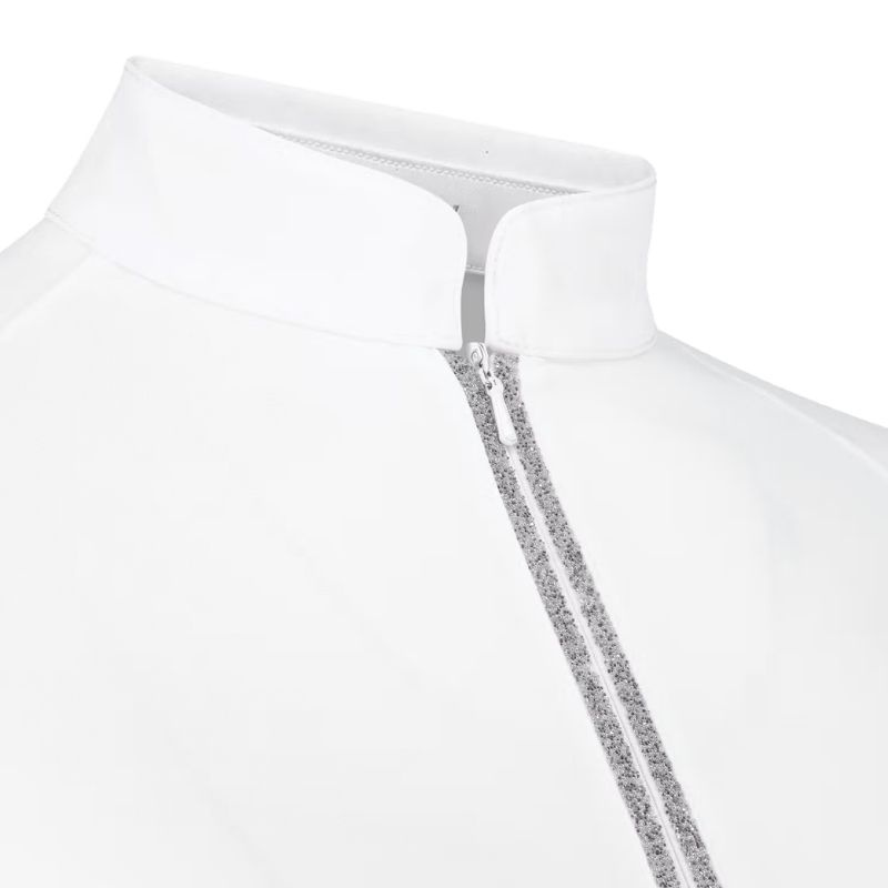 Konkurransetopp Classic Glitter Zipper Short Sleeve Hvit