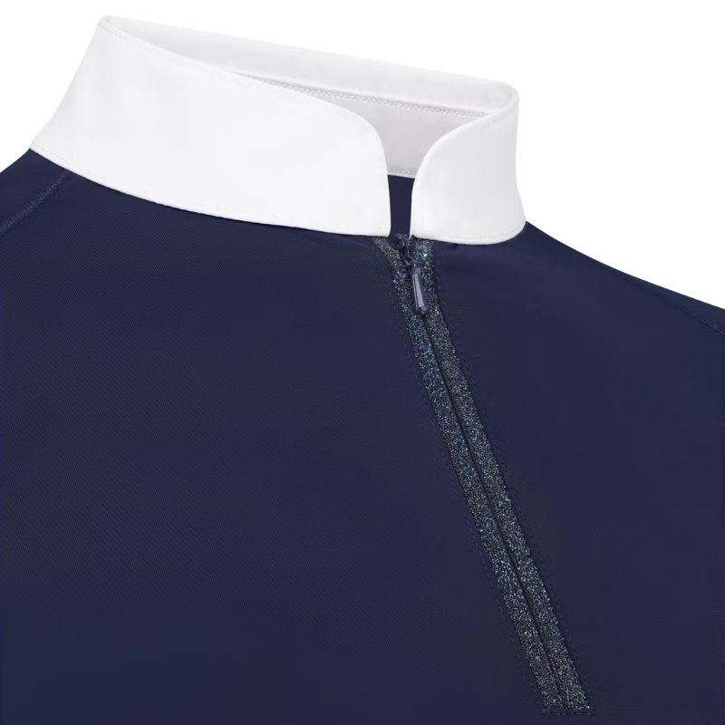 Konkurransetopp Classic Glitter Zipper Short Sleeve Marineblå