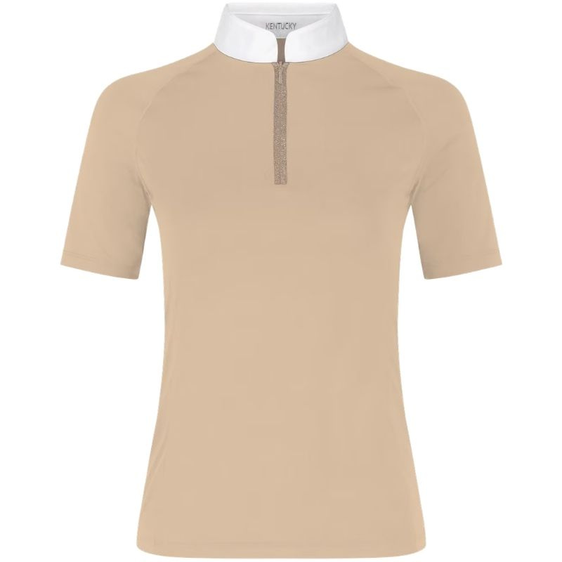 Konkurransetopp Classic Glitter Zipper Short Sleeve Beige