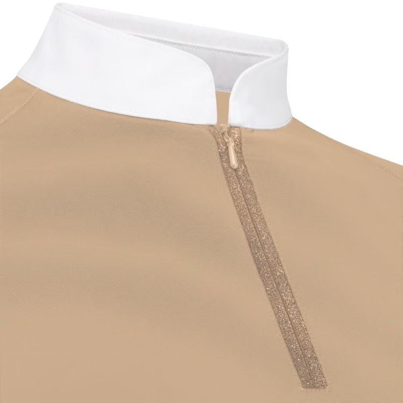 Konkurransetopp Classic Glitter Zipper Short Sleeve Beige