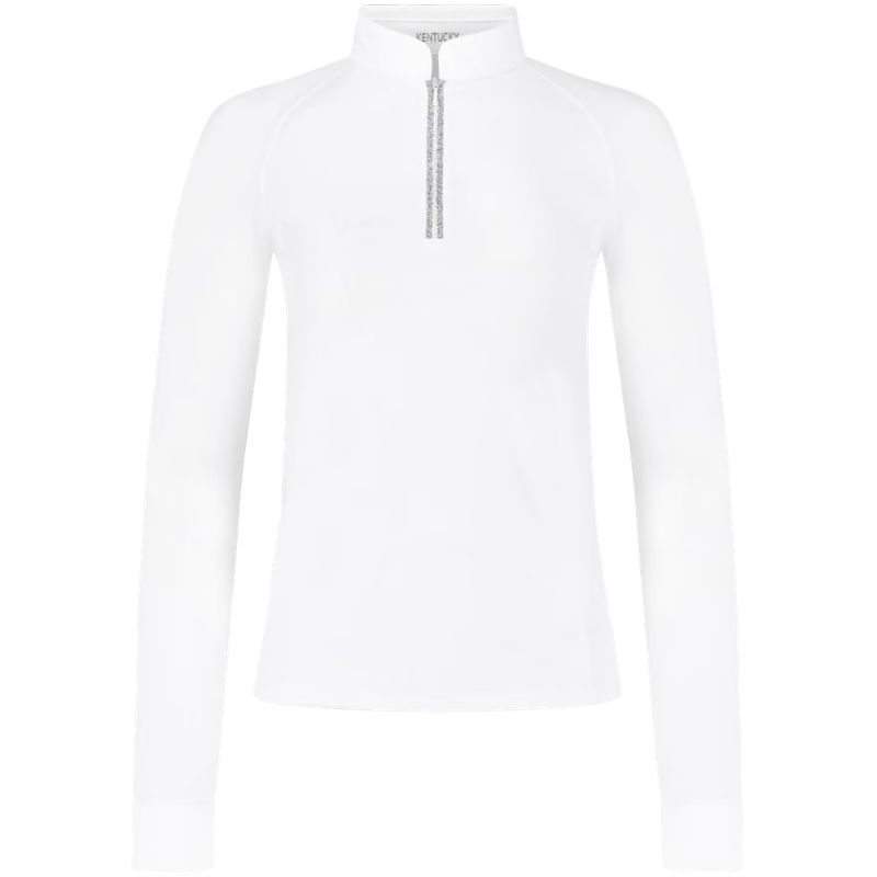 Konkurransetopp Classic Glitter Zipper Long Sleeve Hvit