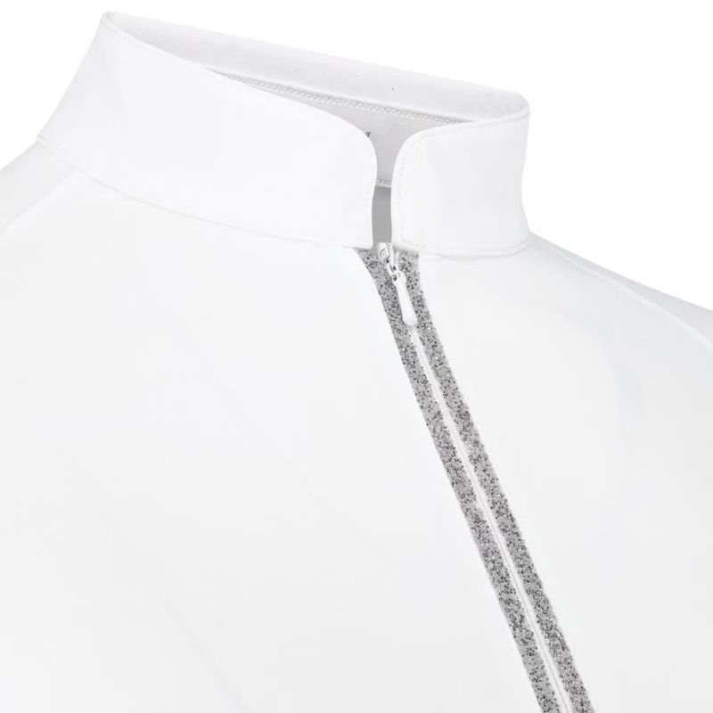 Konkurransetopp Classic Glitter Zipper Long Sleeve Hvit