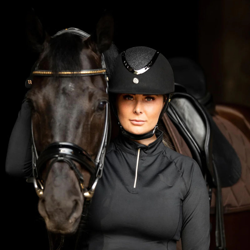 Ridehjelm EQ3 Pardus m. justeringshjul Microfiber Glitter Svart Sand