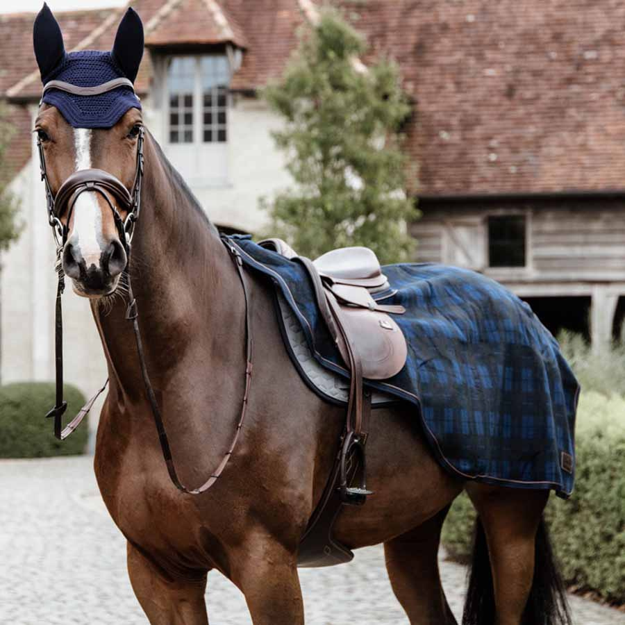 Ridedekken Heavy Fleece Check Printing Marineblå/Svart