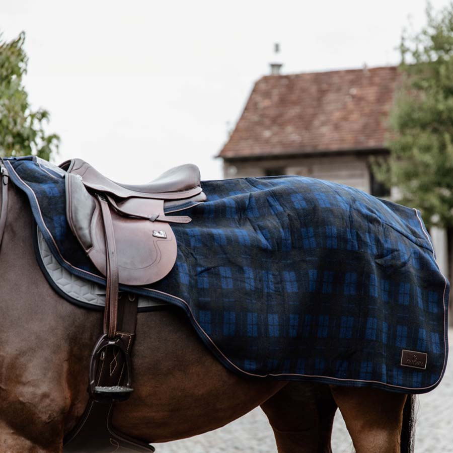 Ridedekken Heavy Fleece Check Printing Marineblå/Svart