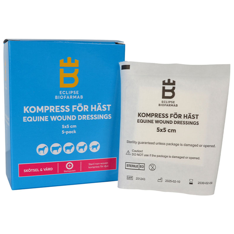 Sterile kompresser for hest 5-pk 5x5cm