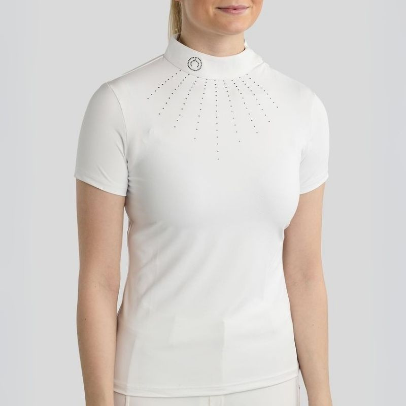 Konkurransetopp MoMina Short Sleeve Gun Metal Crystals Hvit