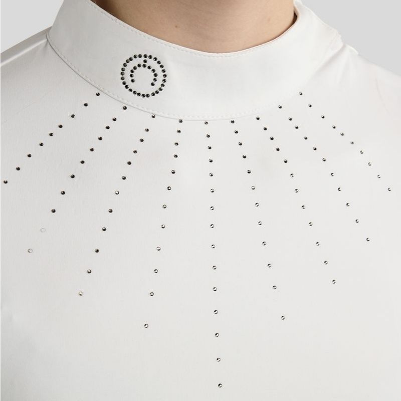 Konkurransetopp MoMina Short Sleeve Gun Metal Crystals Hvit