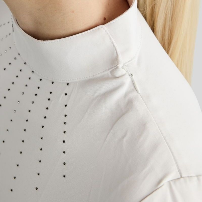 Konkurransetopp MoMina Short Sleeve Gun Metal Crystals Hvit