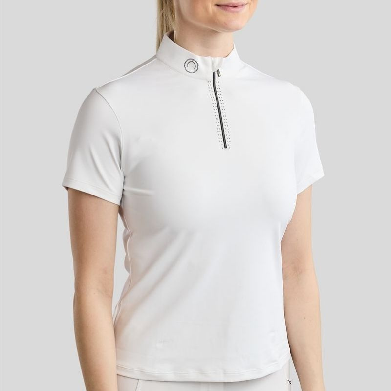 Konkurransetopp MoMaddy Short Sleeve Gun Metal Crystals Hvit